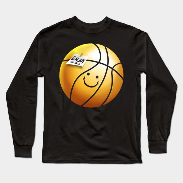 Baketball With Friendly Face And Sticker Long Sleeve T-Shirt by SinBle